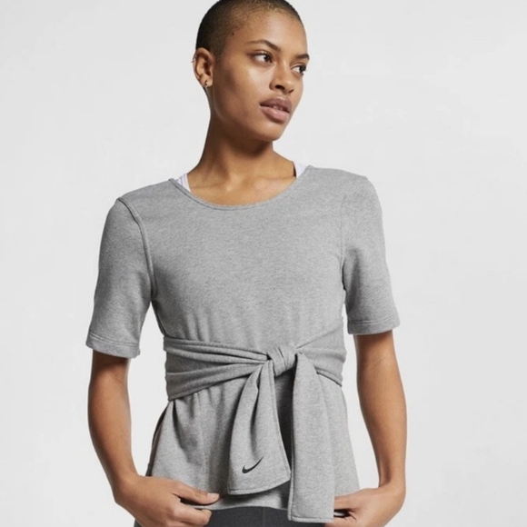 Nike Studio Front Tie Stretch Jersey Yoga Top Black Size Medium V-Back - Picture 14 of 16